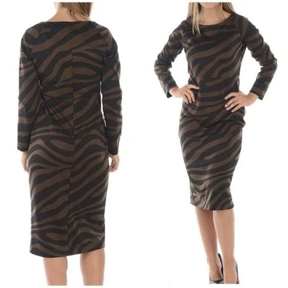 Max Mara Weekend Knitted Dark Brown and Black Tiger Print Dress LG - Picture 1 of 7
